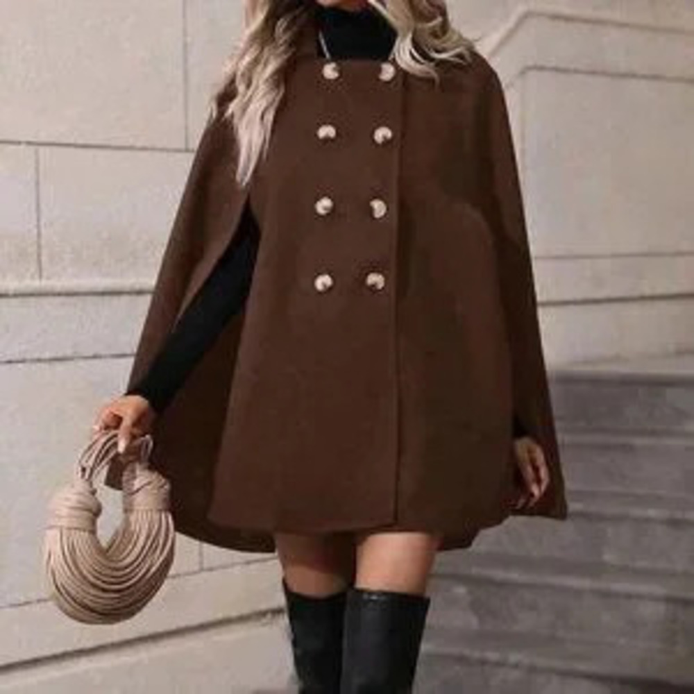 ZARA Coffee Brown Elegant Women's Minimalist Poncho Overcoat